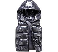 QLXYYFC Puffer Vest Men/Women Shiny Hooded Reflective Down Jacket Padded Jacket Vest Thick Quilted Puffer Coat Winter Warm Vest (Color : Silver, Size : 4XL)