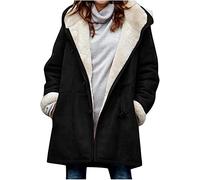 QLXYYFC Winter coat women's winter jacket coat warm teddy fleece lined winter jacket with hood horn buckle pocket fleece jacket parka overcoat large sizes S-5XL women's jackets (Color : Black, Size