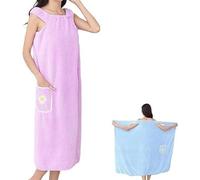 QLXYYFC Women Oversized Water Absorbent Beach Spa Gym Bathrobes off Shoulder Wearable Bath Towel Slip Dress Bathroom Towel Bathing Shower Robes for Women