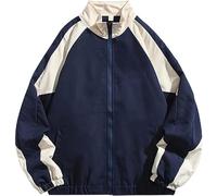 QLXYYFC Women's Color Block Oversize Hip Hop Jacket, Blue, M