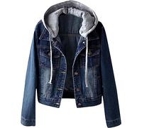 QLXYYFC Women's Hooded Denim Jacket Women's Vintage Jean Coat Transitional Denim Jacket (Color : Dark blue, Size : M)