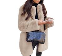 QLXYYFC Women's Lapel Collar Faux Fur Fuzzy Winter Warm Coat Jacket Overcoat with Pockets (Color : Beige, Size : M)
