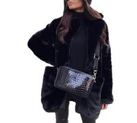 QLXYYFC Women's Lapel Collar Faux Fur Fuzzy Winter Warm Coat Jacket Overcoat with Pockets (Color : Black, Size : M)