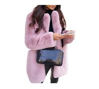 QLXYYFC Women's Lapel Collar Faux Fur Fuzzy Winter Warm Coat Jacket Overcoat with Pockets (Color : Roze, Size : M)