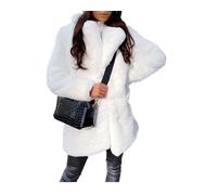 QLXYYFC Women's Lapel Collar Faux Fur Fuzzy Winter Warm Coat Jacket Overcoat with Pockets (Color : White, Size : 4XL)
