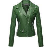 QLXYYFC Women's Leather Jacket, Biker Jacket, Transitional Jacket, Leather Women's Jacket - Lapels with Buckle (Color : Green, Size : L)