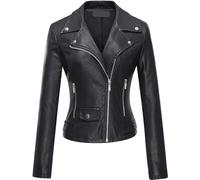 QLXYYFC Women's Leather Jacket, Biker Jacket, Transitional Jacket, Leather Women's Jacket - Lapels with Buckle (Color : Black1, Size : S)