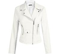 QLXYYFC Women's Leather Jacket, Biker Jacket, Transitional Jacket, Leather Women's Jacket - Lapels with Buckle (Color : White, Size : S)