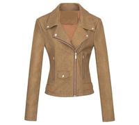 QLXYYFC Women's Leather Jacket, Biker Jacket, Transitional Jacket, Leather Women's Jacket - Lapels with Buckle (Color : Brown, Size : XS)