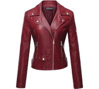 QLXYYFC Women's Leather Jacket, Biker Jacket, Transitional Jacket, Leather Women's Jacket - Lapels with Buckle (Color : Red, Size : M)