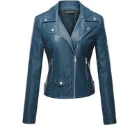 QLXYYFC Women's Leather Jacket, Biker Jacket, Transitional Jacket, Leather Women's Jacket - Lapels with Buckle (Color : Blue1, Size : XXL)