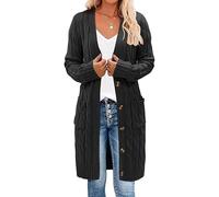 QLXYYFC Women's Long Sleeve Cable Knit Long Cardigan Cardigan Front Button Sweater Jacket (Color : Black, Size : XL)