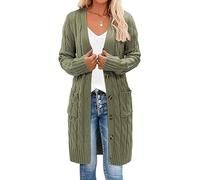 QLXYYFC Women's Long Sleeve Cable Knit Long Cardigan Cardigan Front Button Sweater Jacket (Color : Green, Size : M)