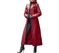 QLXYYFC Womens Oversized Jacket Long Sleeve Faux Leather Blazer Lapel Button Down Leather Autumn and Winter Coat (Color : Red, Size : 5XL)