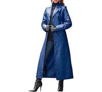 QLXYYFC Womens Oversized Jacket Long Sleeve Faux Leather Blazer Lapel Button Down Leather Autumn and Winter Coat (Color : Blue, Size : 3XL)