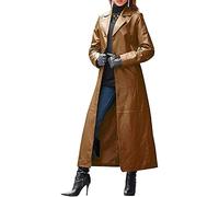 QLXYYFC Womens Oversized Jacket Long Sleeve Faux Leather Blazer Lapel Button Down Leather Autumn and Winter Coat (Color : Brown, Size : 5XL)