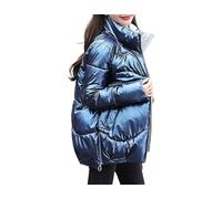 QLXYYFC Women's Puffer Jacket, Plain Winter Jacket, Warm Stand-up Collar, Transition Jacket, Shiny Down Jacket, Short Cut, Padded Quilted Jacket (Color : Blue, Size : XL)
