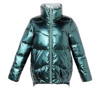 QLXYYFC Women's Puffer Jacket, Plain Winter Jacket, Warm Stand-up Collar, Transition Jacket, Shiny Down Jacket, Short Cut, Padded Quilted Jacket (Color : Green, Size : XXL)