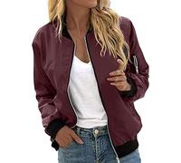 QLXYYFC Women's sports coat Lightweight Bomber jacket Autumn Spring College jacket Blouson jacket Short jacket Women's jacket(Red,L)