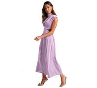 QLXYYFC Women's Summer Midi Dresses Casual Stand Collar A Line Dress Flutter Sleeve Elastic Waist Sundresses (Color : Purple, Size : S)