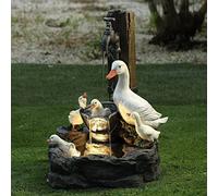 QLYFWLKQ Solar Squirrel Sculpture Duck Powered Water Feature Fountain Statue Table Decor Creative Resin Animal Garden Statue with Led Lights for courtyard, lawn, door, welcoming ornament, 18x30cm (A)