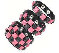 QLYOVWE 3 Pcs Black White Checker Bracelet for Men Women Punk Gothic Checkered Flag Bracelet Cuff Bangle Adjustable Sports Events Party Accessories, M, Metal, no gemstone