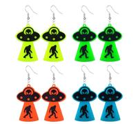 QLYOVWE 4 Pairs UFO Alien Earrings for Women Men Creative Funny Green Acrylic Alien Earrings Glitter Universe Life Animals Earring Punk Halloween Party Costume Jewelry, M, Acrylic, No Gemstone