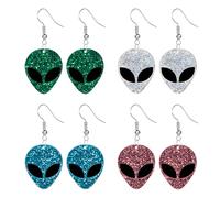 QLYOVWE 4 Pairs UFO Alien Earrings for Women Men Creative Funny Green Acrylic Alien Earrings Glitter Universe Life Animals Earring Punk Halloween Party Costume Jewelry, M, Acrylic, No Gemstone