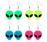 QLYOVWE 4 Pairs UFO Alien Earrings for Women Men Creative Funny Green Acrylic Alien Earrings Glitter Universe Life Animals Earring Punk Halloween Party Costume Jewelry, M, Acrylic, No Gemstone