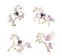 QLYOVWE 4 PCS Horse Brooch Pin for Men Women Running Mustang and Pegasus Enamel Lapel Pin Hat Jacket Backpack Accessory Western Charm Jewelry Gifts, Standard, Metal, no gemstone