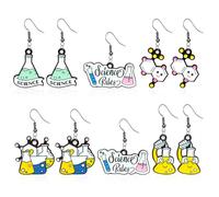 QLYOVWE 4pcs Unique Science Earrings Set for Women Microscope Beaker Chemical Molecular DNA Biological Experimental Tool Earrings Nurse Doctor Teacher Scientist Jewelry Gifts, M, Metal, No Gemstone