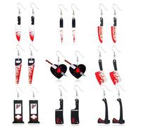 QLYOVWE 6-12 Pairs Halloween Knife Dangle Earrings Set for Women Unique Horror Knife Dagger Axe Wrench Earrings Vintage Goth Halloween Punk Jewelry Gifts, M, Acrylic, No Gemstone