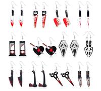 QLYOVWE 6-12 Pairs Halloween Knife Dangle Earrings Set for Women Unique Horror Knife Dagger Axe Wrench Earrings Vintage Goth Halloween Punk Jewelry Gifts, M, Acrylic, No Gemstone