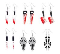 QLYOVWE 6-12 Pairs Halloween Knife Dangle Earrings Set for Women Unique Horror Knife Dagger Axe Wrench Earrings Vintage Goth Halloween Punk Jewelry Gifts, M, Acrylic, No Gemstone