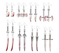 QLYOVWE 8 Pairs Gothic Knife Earrings for Women Halloween Jewelry | Medieval Jewelry, Vampire Skull Axe Earrings, Sword & Weapon Charms, Dangle Drop Style, Unisex Design, Antique Silver Tone