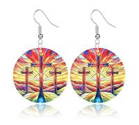 QLYOVWE Bohemian Geometric Flower Earrings for Women Acrylic Colorful Cross Easter Dangle Earrings Catholic Christian Religious Christmas Jewelry Gifts, M, Metal, No Gemstone