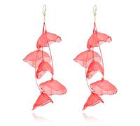 QLYOVWE Bohemian Handmade Large Flower Statement Earrings for Women Big Large Fabirc Petal Flower Earrings Long Chandelier Drop Dangle Earrings Summer BeachTiered Flower Statement Tassel Earrings