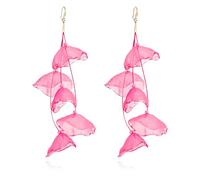 QLYOVWE Bohemian Handmade Large Flower Statement Earrings for Women Big Large Fabirc Petal Flower Earrings Long Chandelier Drop Dangle Earrings Summer BeachTiered Flower Statement Tassel Earrings