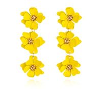 QLYOVWE Boho Daisy Flower Earrings for Women 3 Layer Matte Tiered Flower Earring Elegant Large Flower Earrings Big Gold Triple Flower Earrings Beach Petal Earrings Trendy Hawaiian Jewelry, Zinc, No