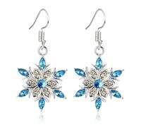 QLYOVWE Christmas Snowflake Earrings for Women Silver Plated Winter Snowflake Flower Dangle Earrings with Blue Rhinestones Christmas Holiday Jewelry Gift, M, Metal, Cubic Zirconia