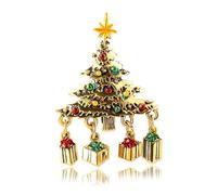 QLYOVWE Christmas Tree Brooch Pin for Women Men Vintage Multi-Colored Rhinestone Brooch Sparkly Wishing Tree Pins Xmas Cute Festive Party Jewelry, Standard, Metal, cubic zirconia