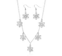 QLYOVWE Crystal SnowflakeJewelry Set for Women Winter Sparkle Rhinestone Snowflake Necklace Silver Plated Earrings Christmas Stocking Stuffer Gifts, Standard, Metal, Cubic Zirconia