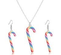 QLYOVWE Cute Rainbow Lollipop Earrings Necklace Set for Women Handmade Sweet Clay Candy Drop Earrings Funny Color Simulation Food Necklace Fashion Christmas Party Jewelry Gifts, Standard, Metal, No