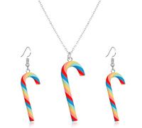 QLYOVWE Cute Rainbow Lollipop Earrings Necklace Set for Women Handmade Sweet Clay Candy Drop Earrings Funny Color Simulation Food Necklace Fashion Christmas Party Jewelry Gifts, Standard, Metal, No