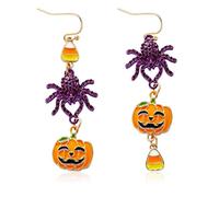 QLYOVWE Halloween Ghost and Pumpkin Earrings for Women Candy Crystal Star Magic Hat Pumpkin Dangle Earrings Fun Halloween Cute Ghost Jewelry for Festival Party (Corn)