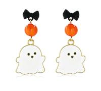 QLYOVWE Halloween Ghost and Pumpkin Earrings for Women Candy Crystal Star Magic Hat Pumpkin Dangle Earrings Fun Halloween Cute Ghost Jewelry for Festival Party (Bow)