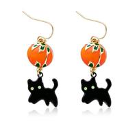 QLYOVWE Halloween Ghost and Pumpkin Earrings for Women Candy Crystal Star Magic Hat Pumpkin Dangle Earrings Fun Halloween Cute Ghost Jewelry for Festival Party (Cat)