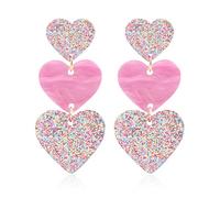QLYOVWE Hot Pink Heart Earrings for Women Lightweight Double Love Heart Drop Earrings Unique Pink Red Love Heart Statement Earrings, Acrylic, uukown