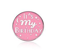 QLYOVWE It's My Birthday Enamel Brooch Pin for Men Women Round Metal Badge with Stars and Confetti Pin Badge Costume Accessories Gift for Wedding Party Birthday, Standard, Metal, no gemstone