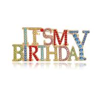 QLYOVWE It's My Birthday Pin for Women Dainty Queen Princess Crown Brooch Birthday Party Decorations Bling Luxury Rhinestone Fashion Bff Jewelry Gifts, Standard, Metal, cubic zirconia